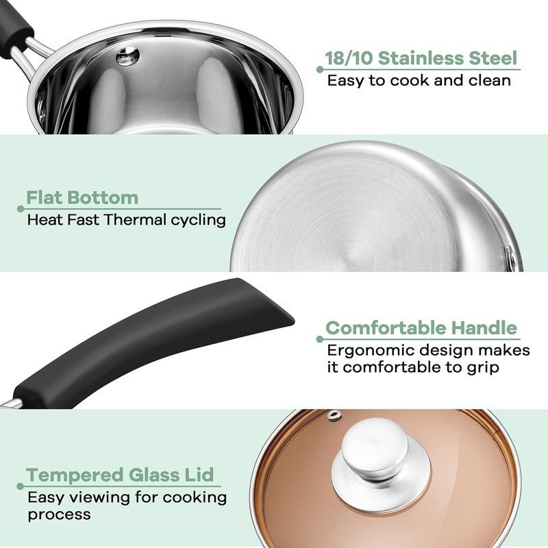 Herogo 1 Quart Saucepan with Lid  18/10 Stainless Steel Small Sauce Pan Pot  1Qt Saucepan for Gas Electric Stove Top Camping  Healthy & Rust Free - Image 3